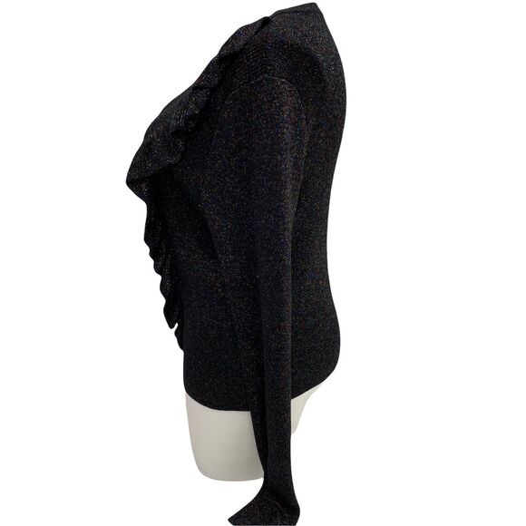 Forever 21 Sweater Women 3x Ruffle Ribbed Knit Metallic Holiday Work Party Black - Picture 8 of 13